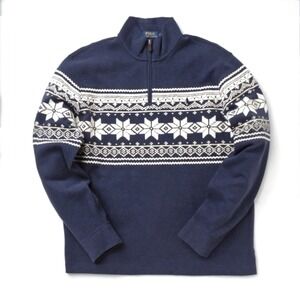 Boys‎ Polo Ralph Lauren Quarter Zip Sweater Size 14/16 Blue Cotton Snowflake